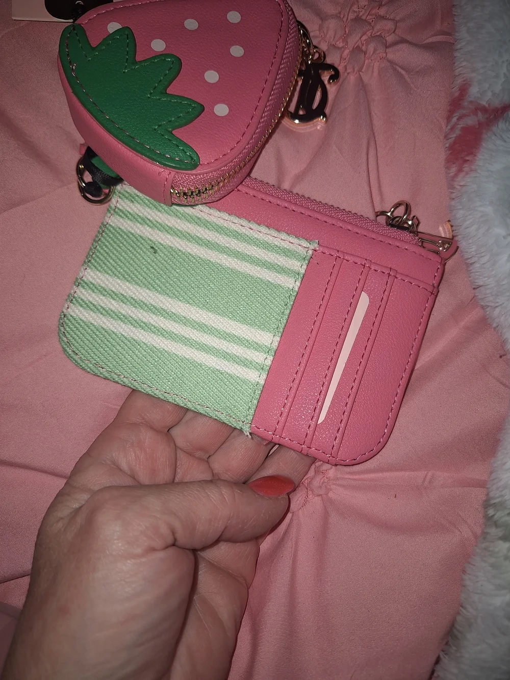 EXCLUSIVE Juicy Couture Pink & Mint Cherry-Strap Satchel Matching Wallet